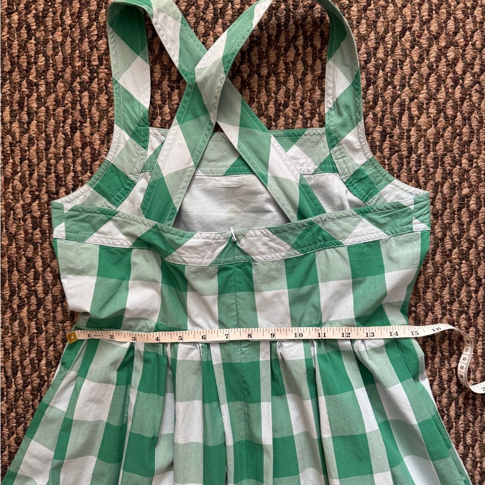 J Crew Women’s Karina Gingham Green and White Checkered Midi Dress Size 4 - Picture 6 of 8
